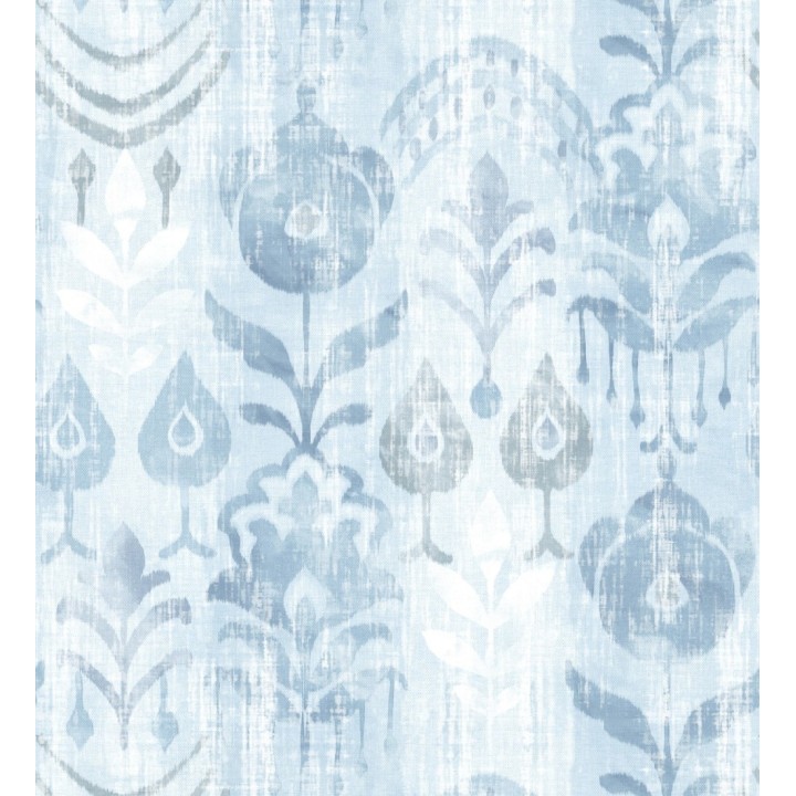 Papel pintado ikat con motivos florales tonos azules - Bohemian Canopy 683158