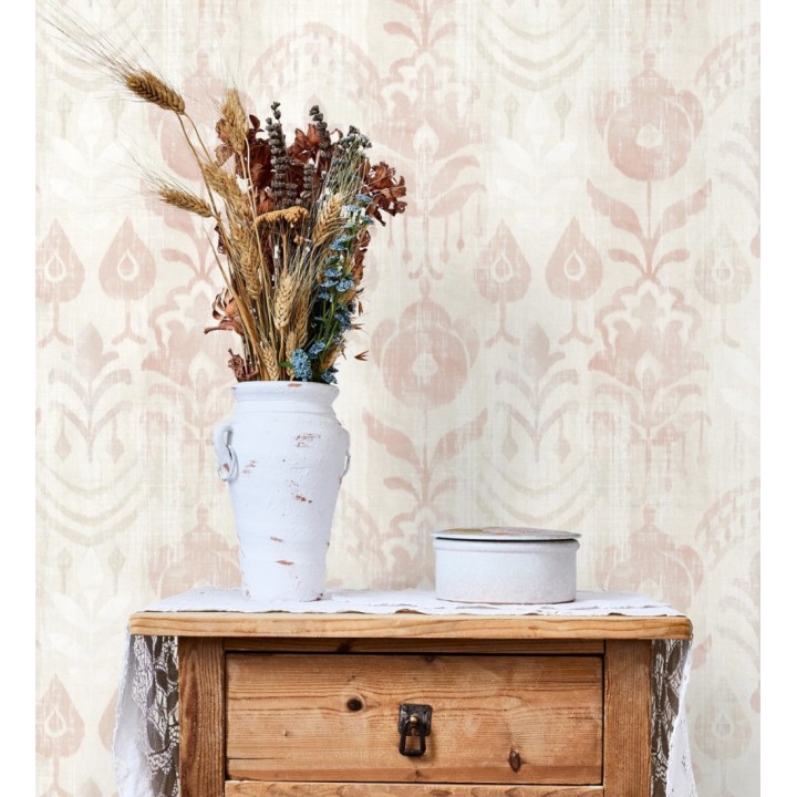 Papel pintado ikat con motivos florales tonos cálidos - Bohemian Canopy 683159