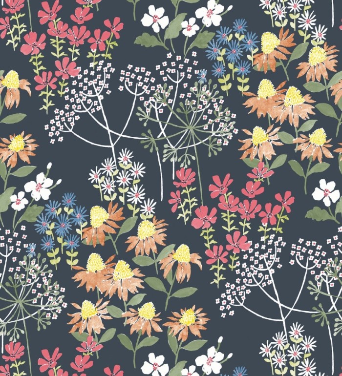 Papel pintado flores silvestres coloridas fondo azul oscuro - Patagonia Wildflowers 683161