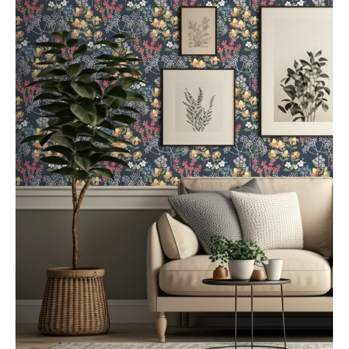 Papel pintado flores silvestres coloridas fondo azul oscuro - Patagonia Wildflowers 683161