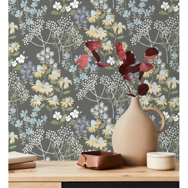 Papel pintado flores silvestres coloridas fondo gris oscuro - Patagonia Wildflowers 683163