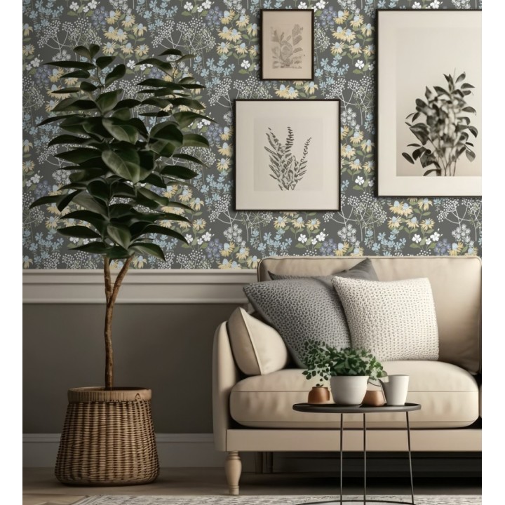 Papel pintado flores silvestres coloridas fondo gris oscuro - Patagonia Wildflowers 683163