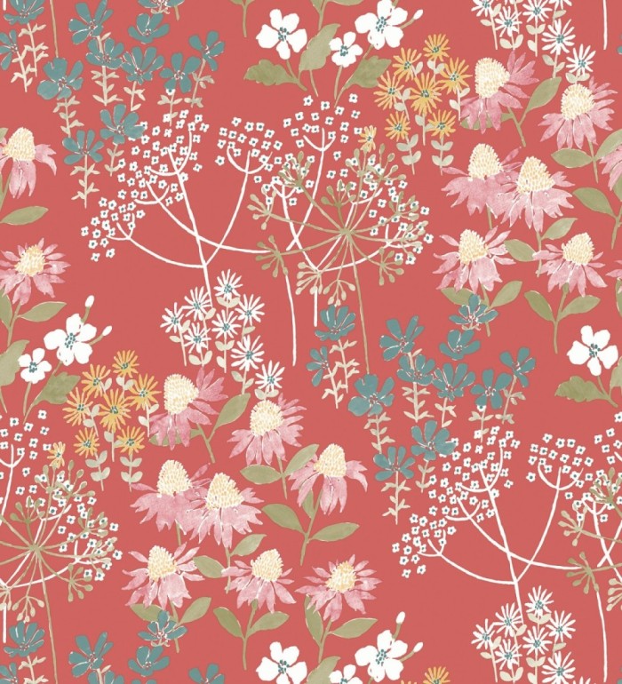 Papel pintado flores silvestres coloridas fondo rojo - Patagonia Wildflowers 683164