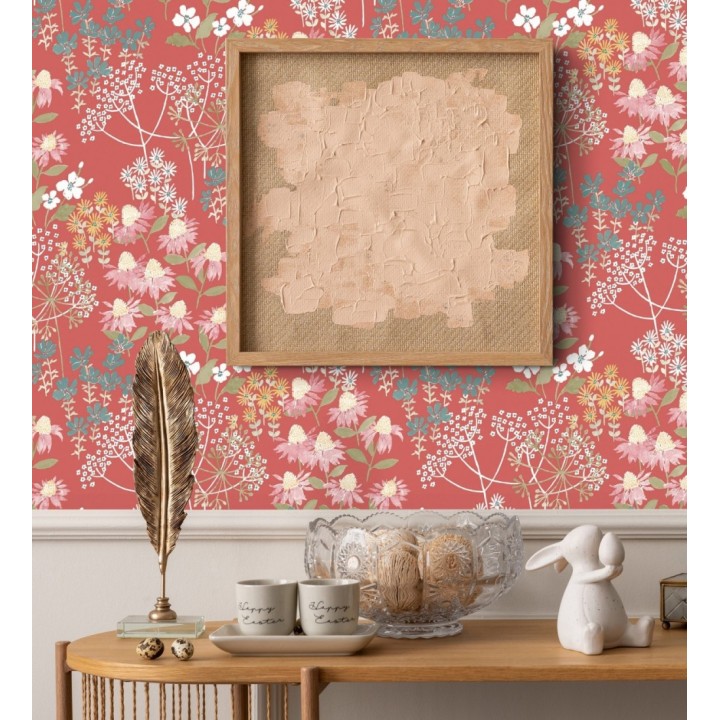 Papel pintado flores silvestres coloridas fondo rojo - Patagonia Wildflowers 683164