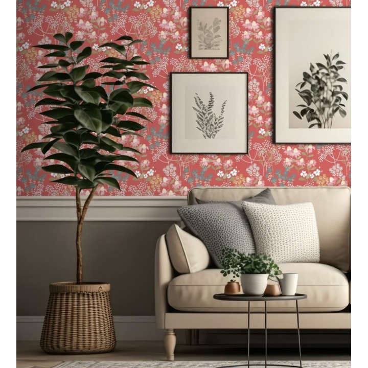 Papel pintado flores silvestres coloridas fondo rojo - Patagonia Wildflowers 683164