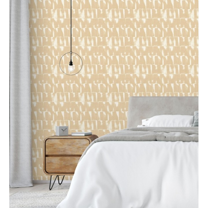 Papel pintado abstracto con pinceladas color amarillo mostaza - Bashira 683166