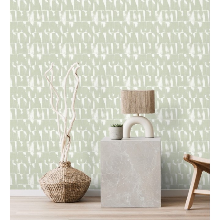 Papel pintado abstracto con pinceladas color verde  - Bashira 683168