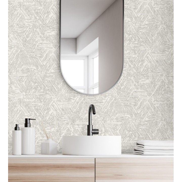 Papel pintado hexagonales con efecto desgastado color gris - Okon Trace 683179