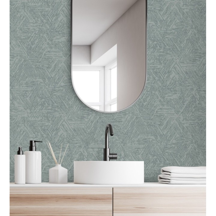 Papel pintado hexagonales con efecto desgastado color azul - Okon Trace 683181