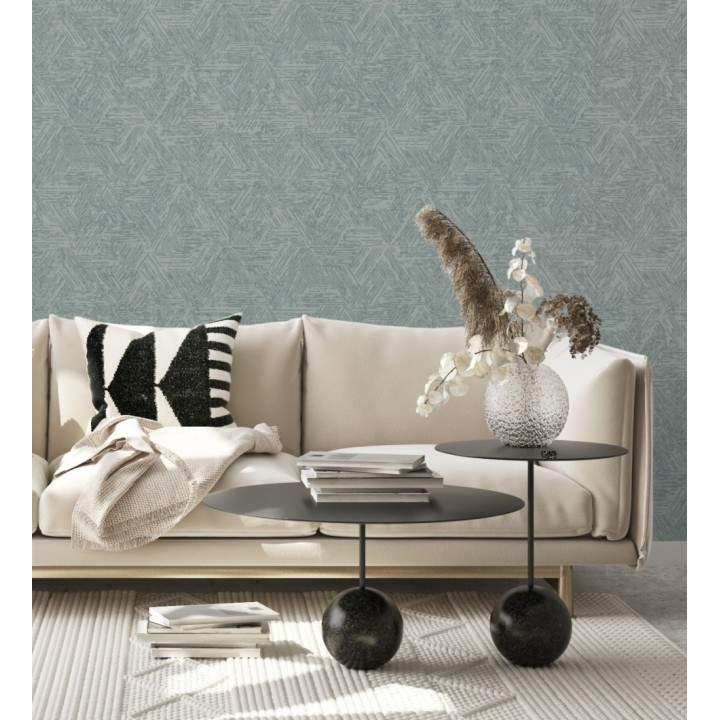 Papel pintado hexagonales con efecto desgastado color azul - Okon Trace 683181