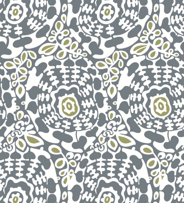 Papel pintado floral con inspiración étnica tonos azul y verde - Maiba Flowers 683182