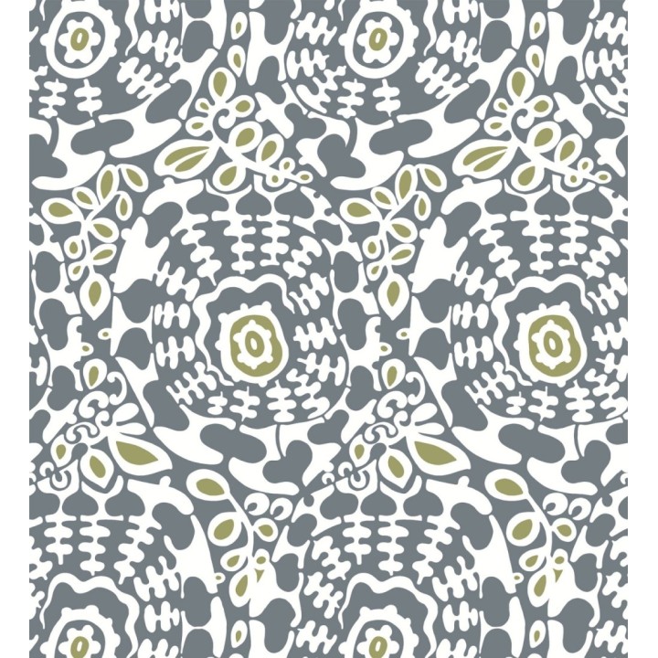 Papel pintado floral con inspiración étnica tonos azul y verde - Maiba Flowers 683182