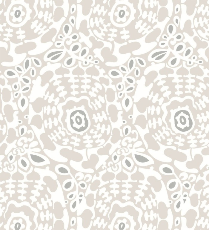 Papel pintado floral con inspiración étnica tonos gris visón y gris oscuro - Maiba Flowers 683183