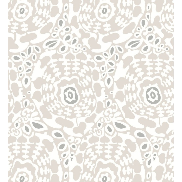 Papel pintado floral con inspiración étnica tonos gris visón y gris oscuro - Maiba Flowers 683183