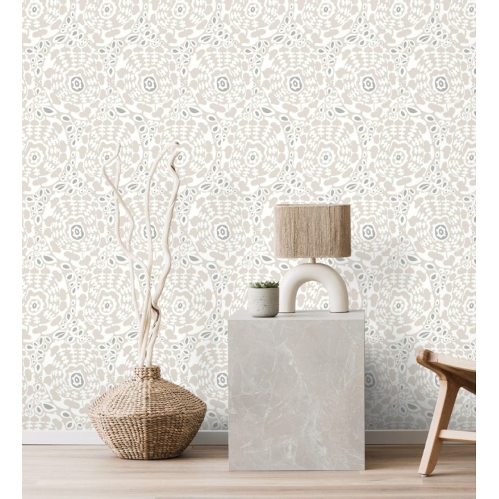 Papel pintado floral con inspiración étnica tonos gris visón y gris oscuro - Maiba Flowers 683183