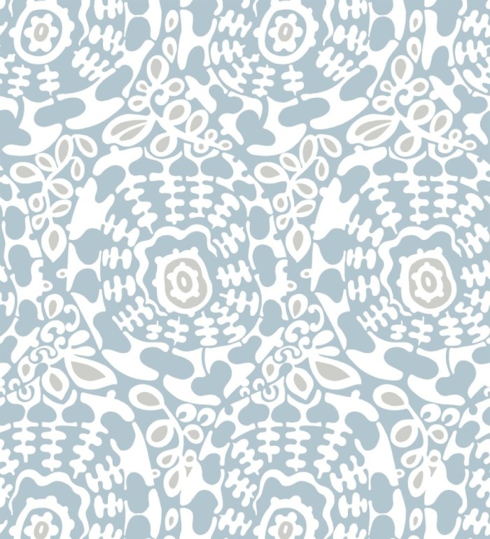 Papel pintado floral con inspiración étnica tonos azul y gris - Maiba Flowers 683184