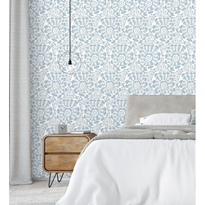 Papel pintado floral con inspiración étnica tonos azul y gris - Maiba Flowers 683184