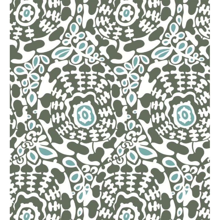 Papel pintado floral con inspiración étnica tonos verde oscuro y turquesa - Maiba Flowers 683185