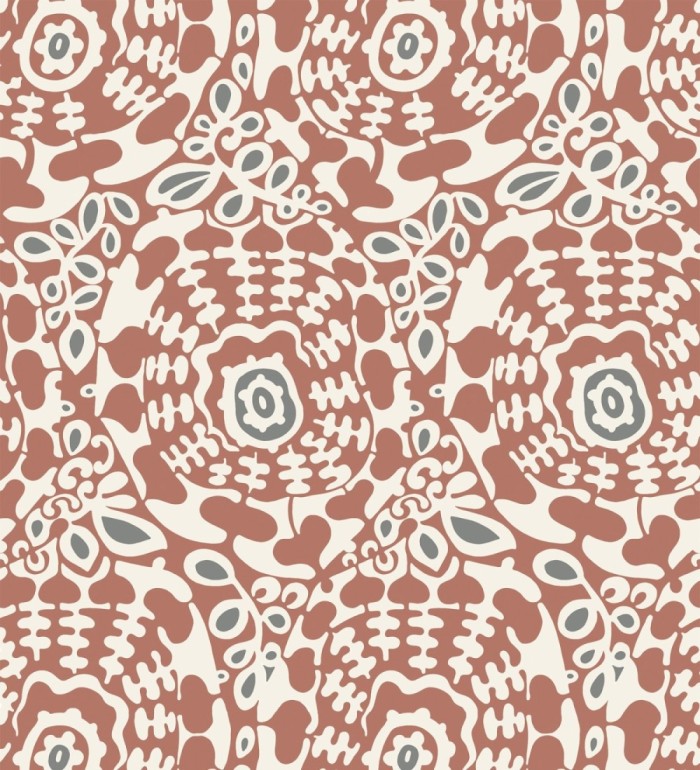 Papel pintado floral con inspiración étnica tonos rojo y gris oscuro - Maiba Flowers 683186