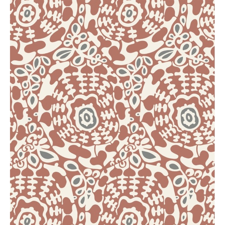Papel pintado floral con inspiración étnica tonos rojo y gris oscuro - Maiba Flowers 683186