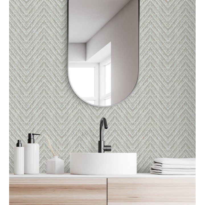 Papel pintado de espigas efecto fibra vegetal tonos gris visón - Mumbai Wide 683187