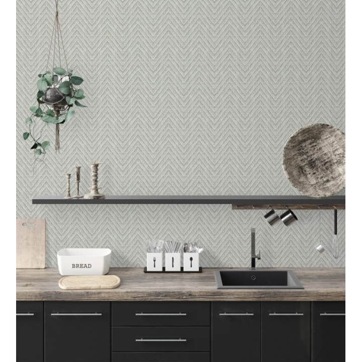 Papel pintado de espigas efecto fibra vegetal tonos gris visón - Mumbai Wide 683187
