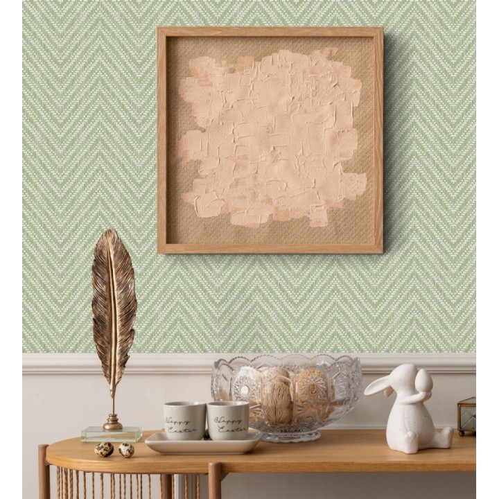 Papel pintado de espigas efecto fibra vegetal tonos verdes - Mumbai Wide 683188