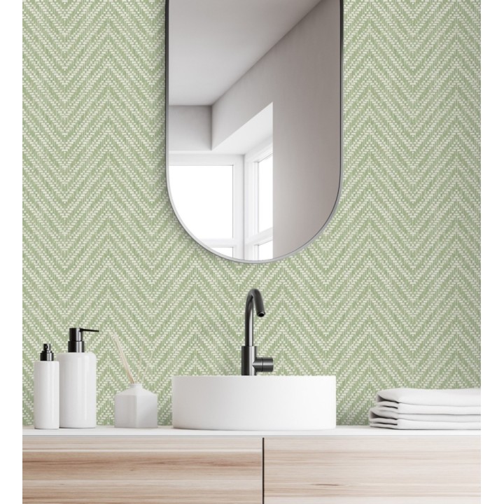 Papel pintado de espigas efecto fibra vegetal tonos verdes - Mumbai Wide 683188