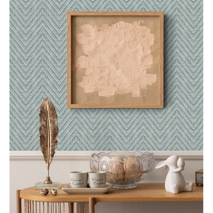 Papel pintado de espigas efecto fibra vegetal tonos azul petróleo claro - Mumbai Wide 683189