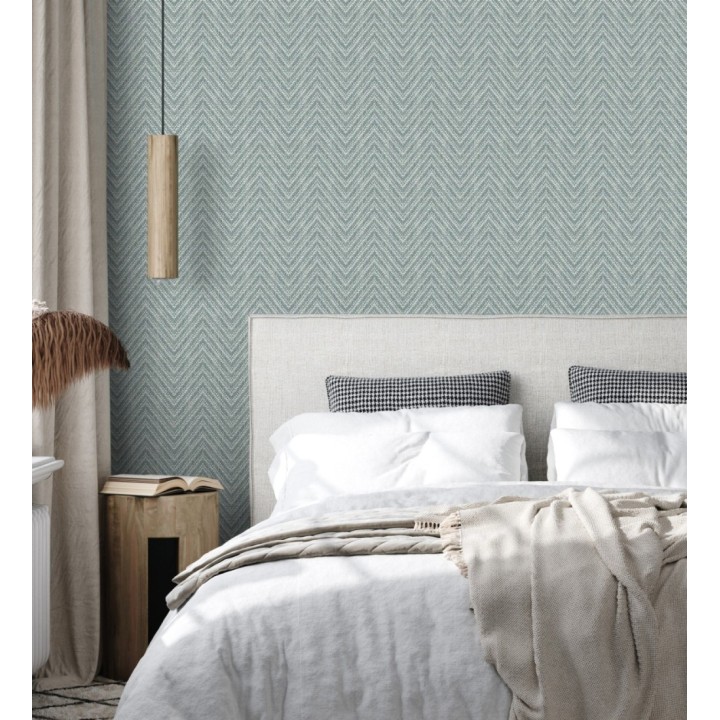 Papel pintado de espigas efecto fibra vegetal tonos azul petróleo claro - Mumbai Wide 683189