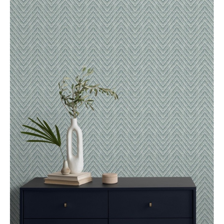 Papel pintado de espigas efecto fibra vegetal tonos azul petróleo claro - Mumbai Wide 683189