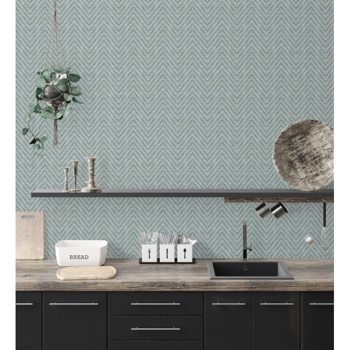 Papel pintado de espigas efecto fibra vegetal tonos azul petróleo claro - Mumbai Wide 683189