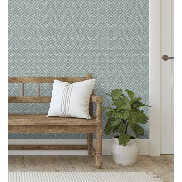 Papel pintado de espigas efecto fibra vegetal tonos azul petróleo claro - Mumbai Wide 683189