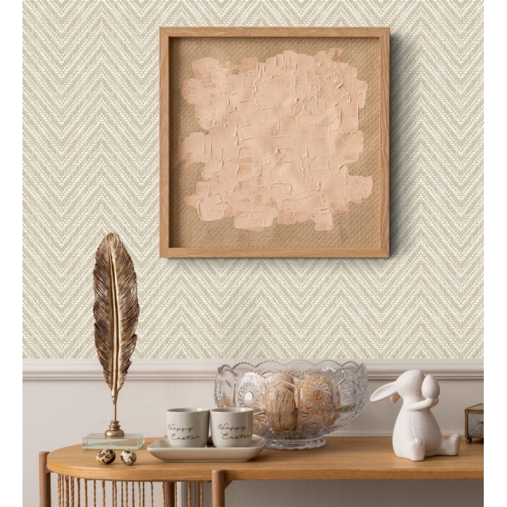 Papel pintado de espigas efecto fibra vegetal tonos beige intenso - Mumbai Wide 683190