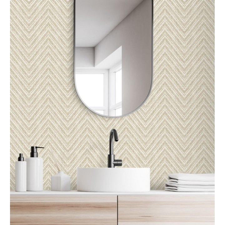 Papel pintado de espigas efecto fibra vegetal tonos beige intenso - Mumbai Wide 683190