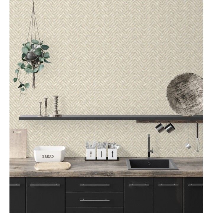 Papel pintado de espigas efecto fibra vegetal tonos beige intenso - Mumbai Wide 683190