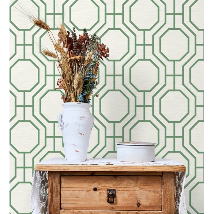 Papel pintado de celosía con formas octagonales color verde - Berlin Essence 683192