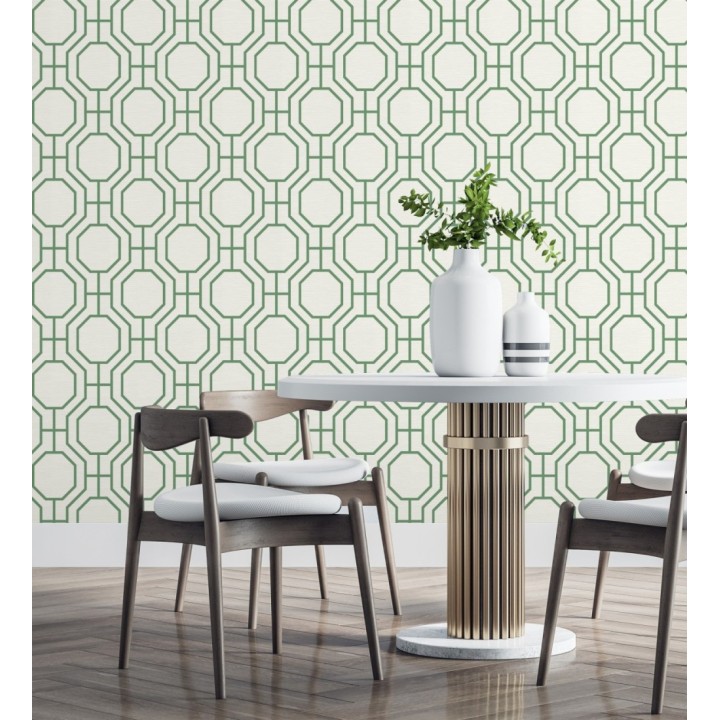 Papel pintado de celosía con formas octagonales color verde - Berlin Essence 683192
