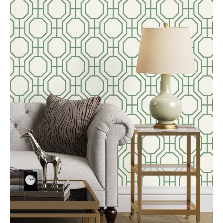 Papel pintado de celosía con formas octagonales color verde - Berlin Essence 683192