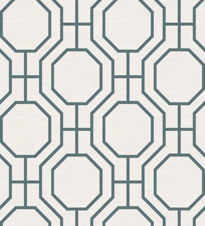 Papel pintado de celosía con formas octagonales color azul - Berlin Essence 683193