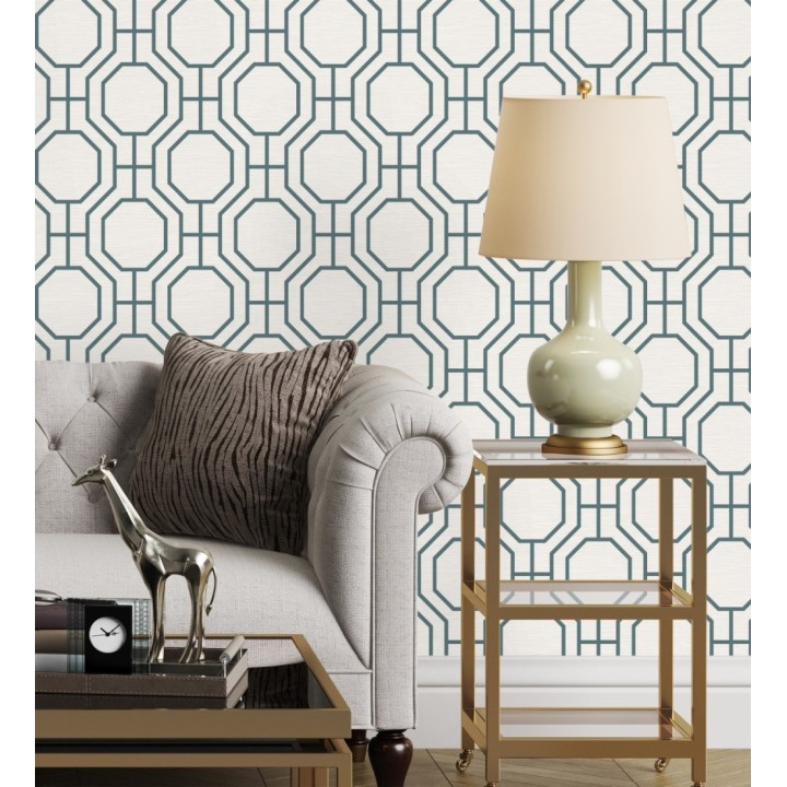 Papel pintado de celosía con formas octagonales color azul - Berlin Essence 683193