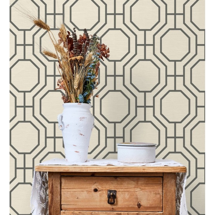 Papel pintado de celosía con formas octagonales color negro - Berlin Essence 683194