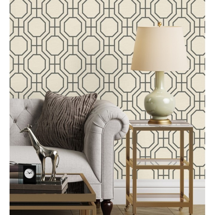 Papel pintado de celosía con formas octagonales color negro - Berlin Essence 683194