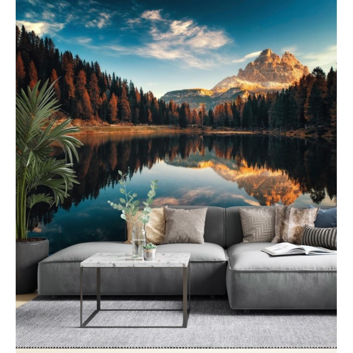 Papel pintado mural de escena de naturaleza con montaña y lago reflejando el paisaje - Nature Haven 683203