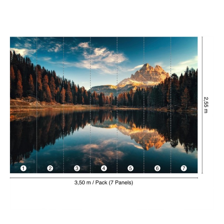 Papel pintado mural de escena de naturaleza con montaña y lago reflejando el paisaje - Nature Haven 683203