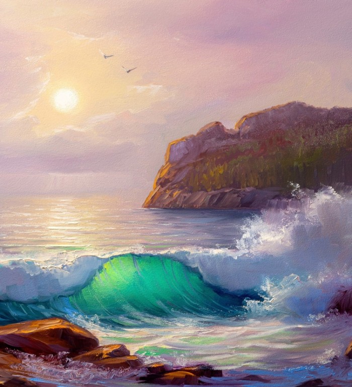 Papel pintado mural de escena con olas en el atardecer - Nature Haven 683205