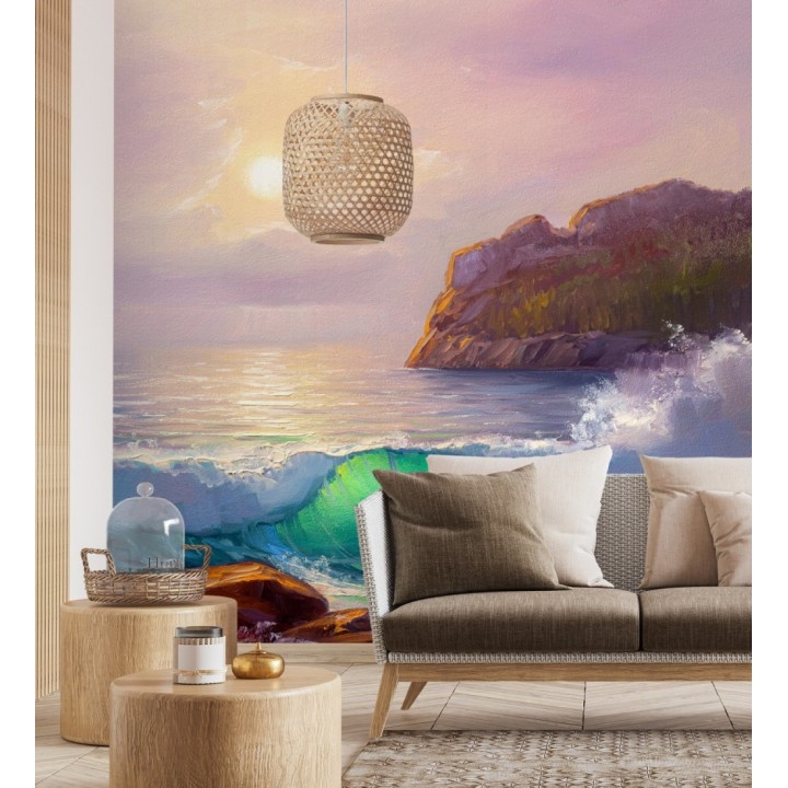 Papel pintado mural de escena con olas en el atardecer - Nature Haven 683205