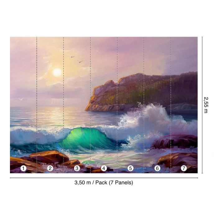 Papel pintado mural de escena con olas en el atardecer - Nature Haven 683205