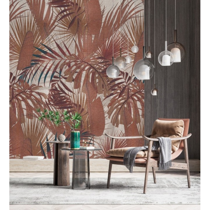 Papel pintado mural hojas tropicales en tonos tierra - Exotic Wilderness 683206