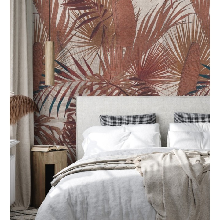 Papel pintado mural hojas tropicales en tonos tierra - Exotic Wilderness 683206